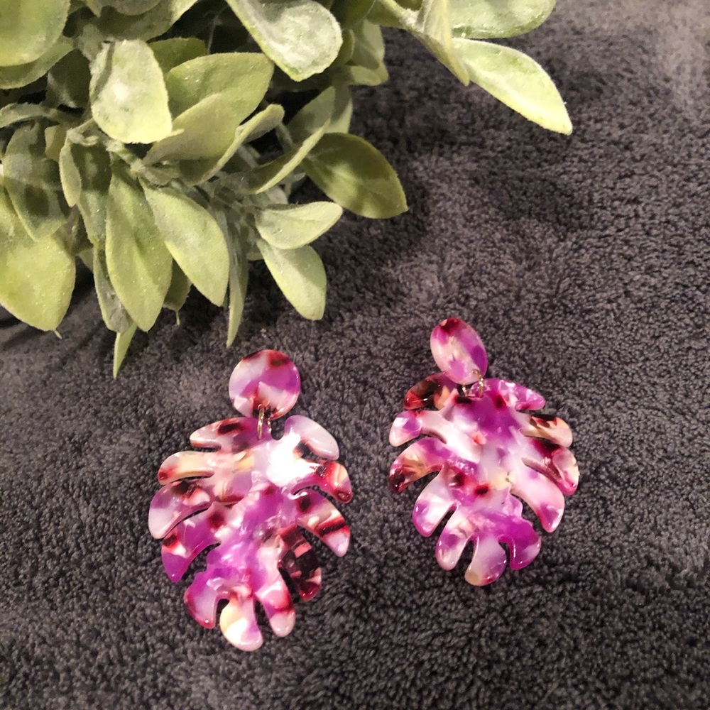 Pink floral acrylic leave earrings